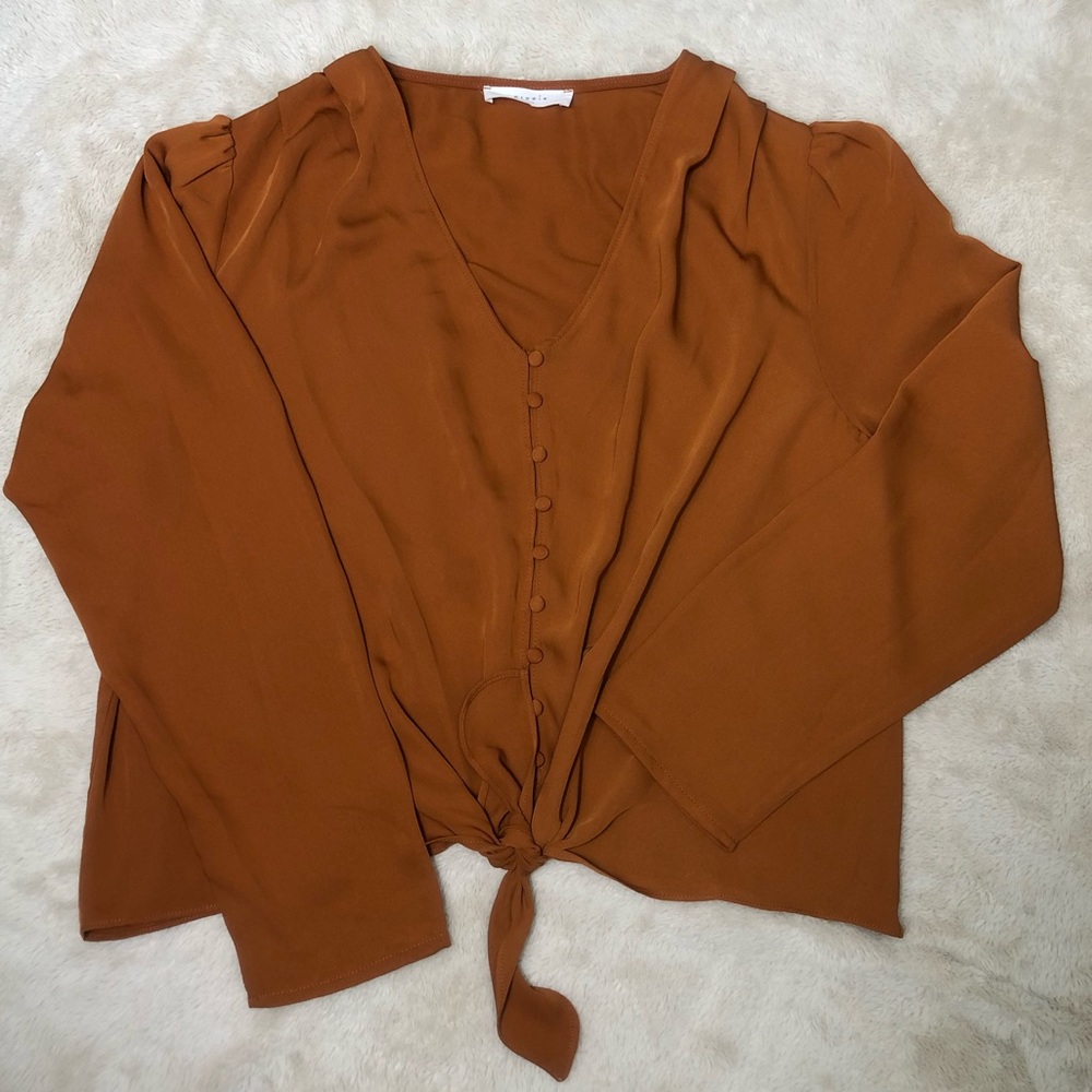 Elodie Tie-Front Boho Button Blouse L